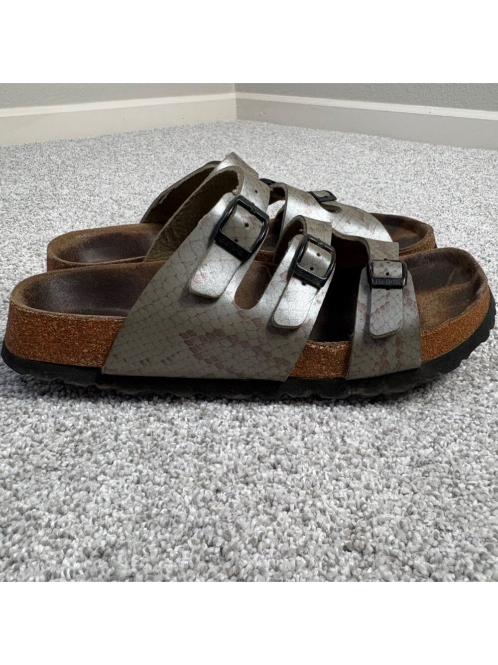 Betula By Birkenstock Womens 39 8 Snakeskin Print Gray Brown Shiny Boho